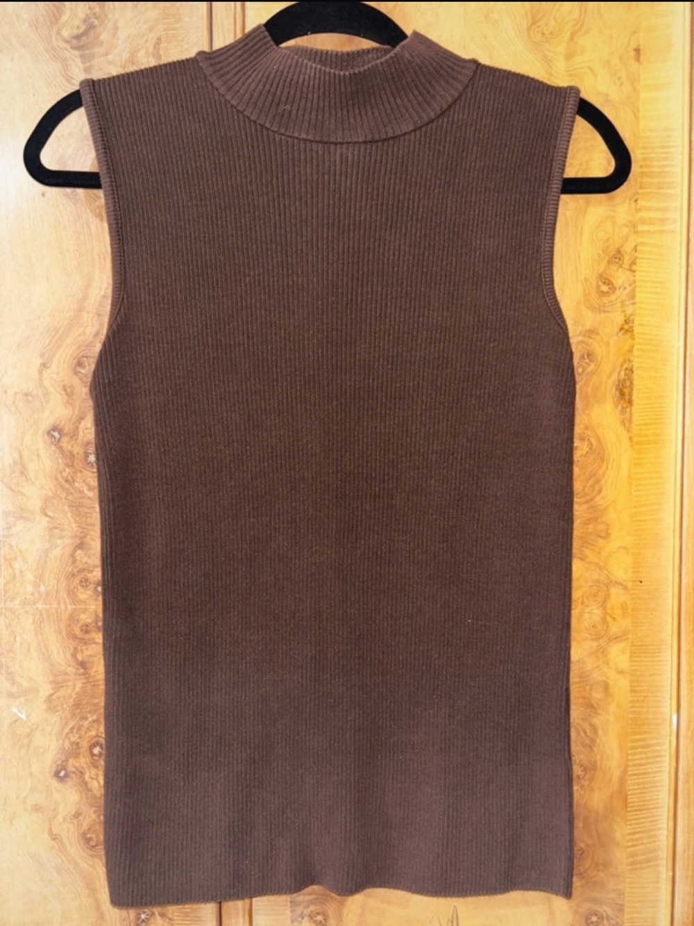 Ashley Stewart Chocolate Ribbed Mock Neck Sleeveless Tank size Small